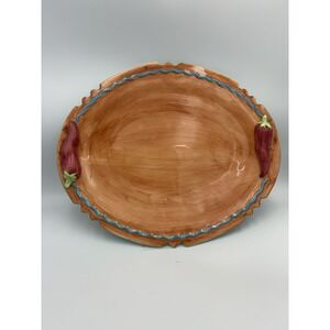 Vintage 90s Lotus Glazed Chili Pepper Platter Brown Southwest Tray Plate